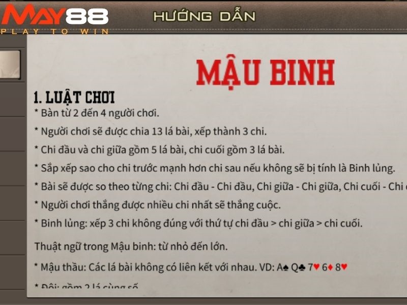 Hướng dẫn cách chơi Mậu Binh May88 luôn thắng từ kinh nghiệm thực tế